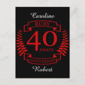 40. Wedding ANNIVERSARY RUBY Postkarte (Vorderseite)