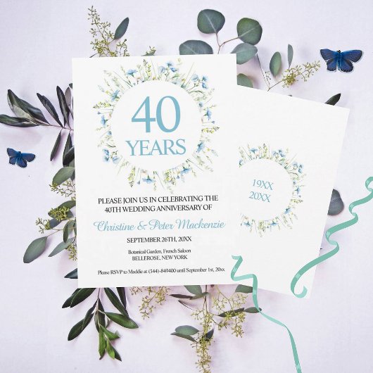 40. Wedding Blue Wildblumen Jubiläum Einladung