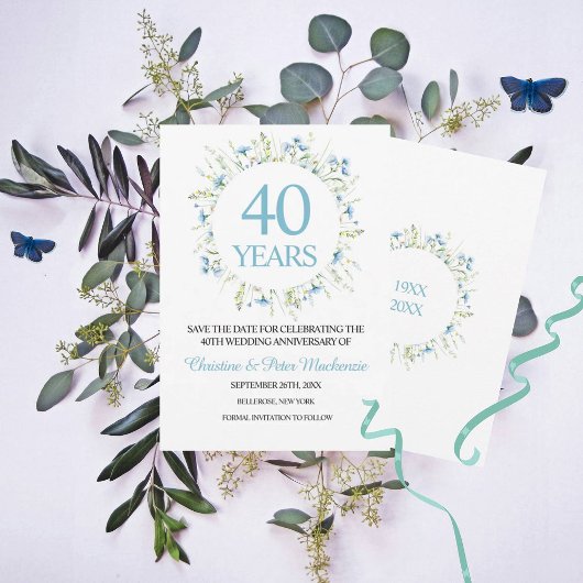 40. Wedding Blue Wildblumen Jubiläum Save The Date