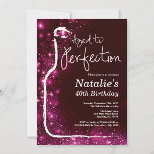40. Wein Geburtstag Alter bis Perfection Pink Glit Einladung