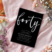 40. White on Black Birthday Party Modernes Script Einladung