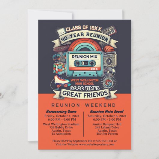 40. Wiedersehen Retro 80er Pop Culture Class of [Y Einladung (Vorderseite)