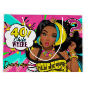 40 Wo? Funny Black Girl Pop Große Geschenktüte (Rückseite)