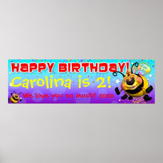 40"x12" GiggleBellies BeeWee Birthday Banner Poster (Vorne)