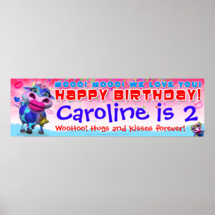 40"x12" GiggleBellies Kissy Moo Birthday Banner Poster