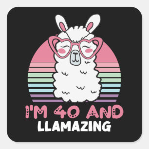 40 Year Old Bday Llamazing 40th Birthday Llama Quadratischer Aufkleber