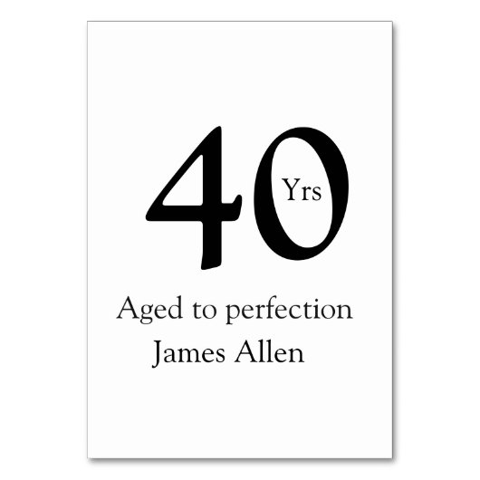 40 years aged to perfection birthday name simple tischnummer (Vorderseite)