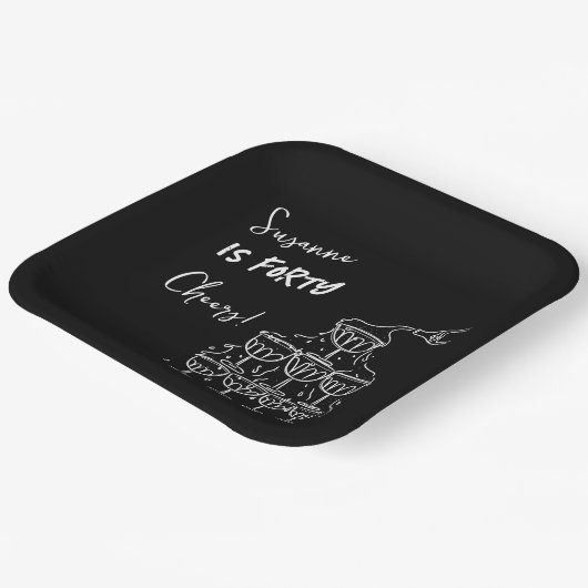 40 years Birthday Champagne tower funky Pappteller (Gewinkelt)