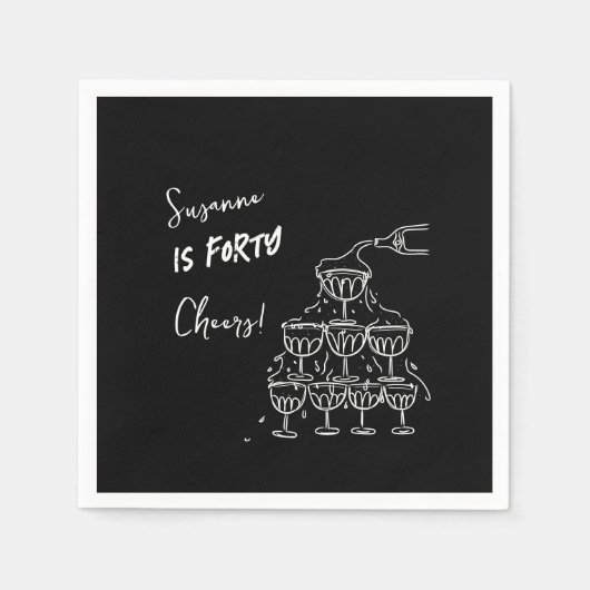 40 years Birthday Champagne tower funky Serviette (Vorderseite)