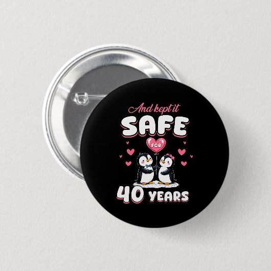 40 Years Wedding Anniversary Penguin Couples Match Button (Vorne & Hinten)