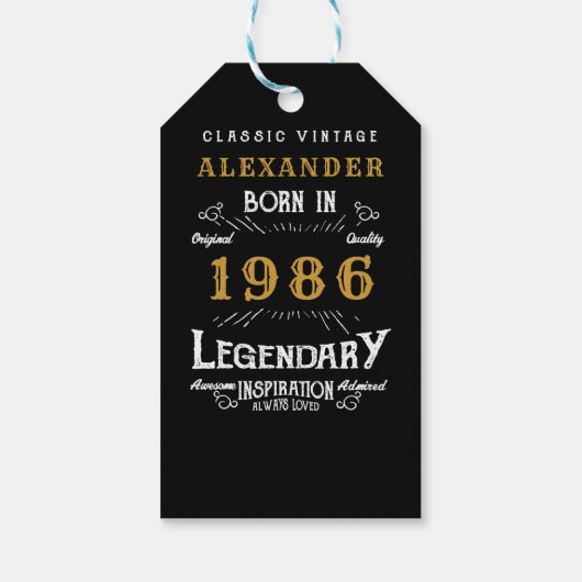 40th Birthday 1986 Add Name Legend Black Gold Geschenkanhänger (Rückseite)
