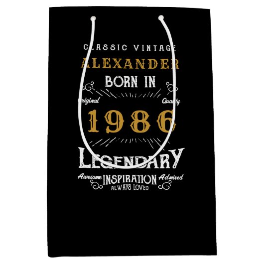 40th Birthday 1986 Add Name Legend Black Gold Mittlere Geschenktüte (Vorderseite)