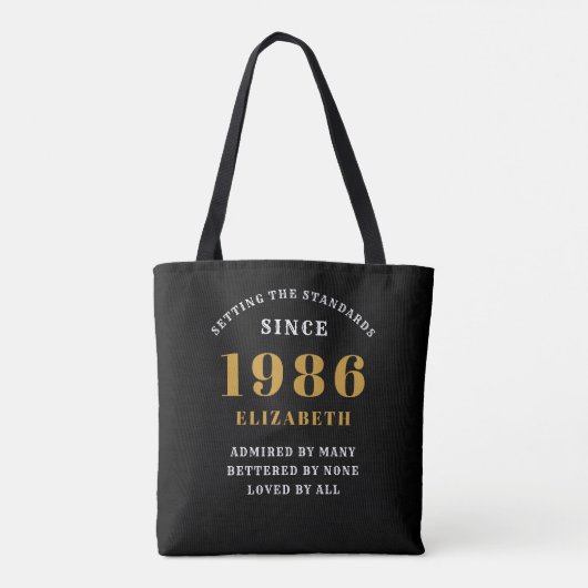40th Birthday 1986 Black Gold For Her Personalized Tasche (Rückseite)