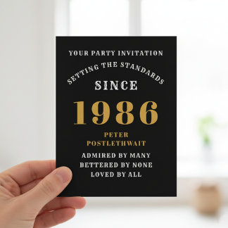 40th Birthday 1986 Black Gold Invitation Postkarte