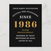 40th Birthday 1986 Black Gold Invitation Postkarte (Vorderseite)