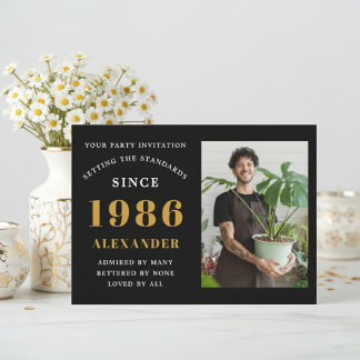 40th Birthday 1986 Black Gold Personalized Photo Einladung