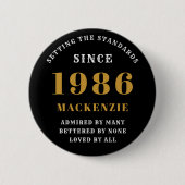 40th Birthday 1986 Elegant Chic Black Gold Button (Vorderseite)