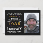 40th Birthday 1986 Vintage Black Gold Personalized Einladung (Vorderseite)