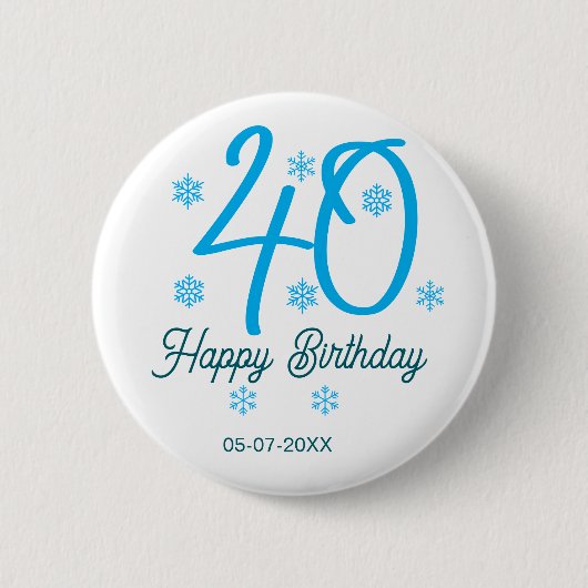 40th birthday add name date year blue template button (Vorderseite)