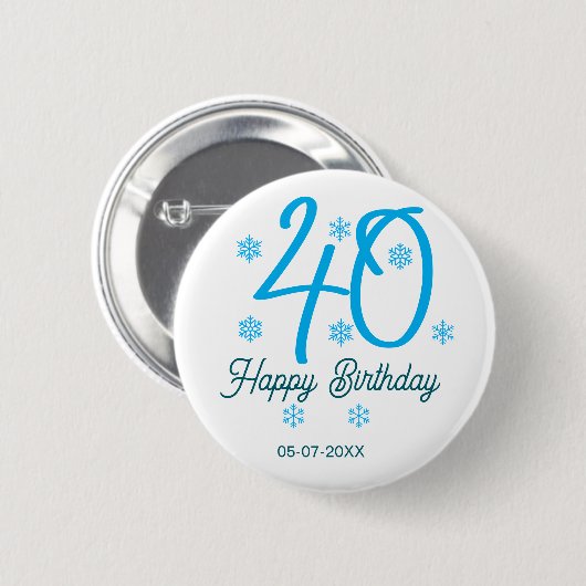 40th birthday add name date year blue template button (Vorne & Hinten)