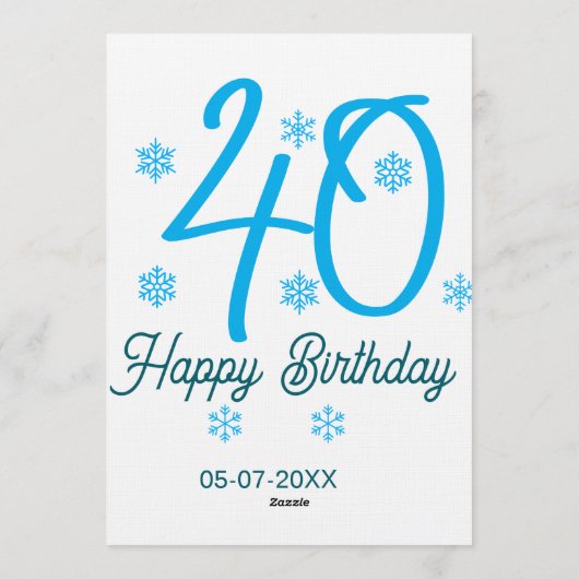 40th birthday add name date year blue template einladung (Rückseite)