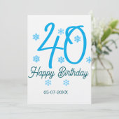 40th birthday add name date year blue template einladung (Stehend Vorderseite)