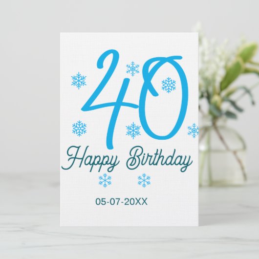 40th birthday add name date year blue template einladung (Stehend Vorderseite)