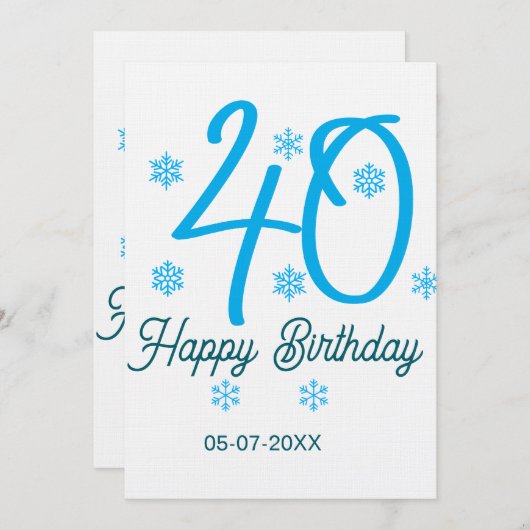 40th birthday add name date year blue template einladung (Vorne/Hinten)
