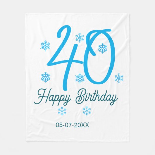 40th birthday add name date year blue template fleecedecke (Vorderseite)