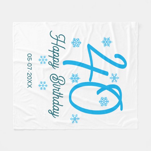 40th birthday add name date year blue template fleecedecke (Vorderseite (Horizontal))