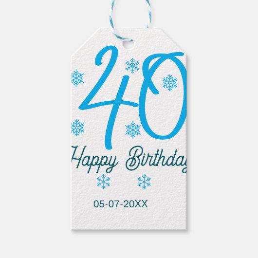 40th birthday add name date year blue template geschenkanhänger (Vorderseite)