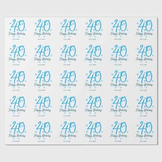 40th birthday add name date year blue template geschenkpapier (Flach)