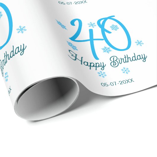 40th birthday add name date year blue template geschenkpapier (Rolleneckpunkt)