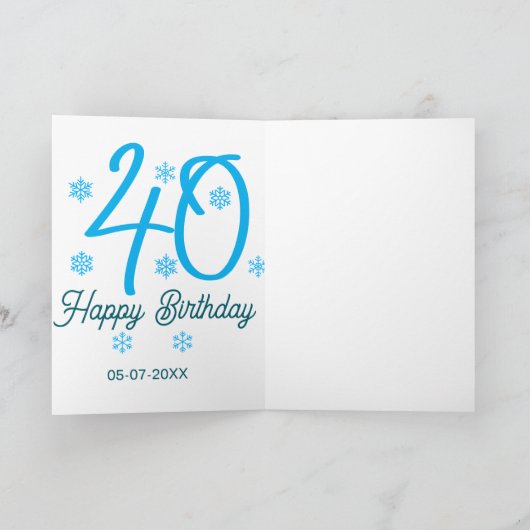 40th birthday add name date year blue template karte (Innenseite)