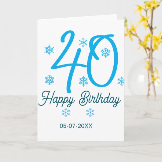 40th birthday add name date year blue template karte (Gelbe Blume)