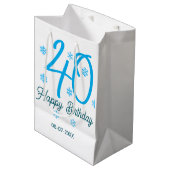 40th birthday add name date year blue template mittlere geschenktüte (Vorderseite Schrägansicht)