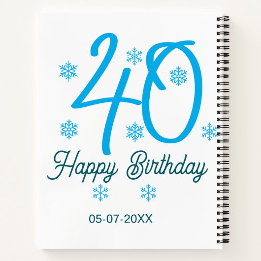 40th birthday add name date year blue template notizblock (Rückseite)