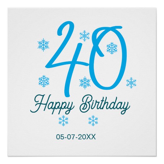 40th birthday add name date year blue template poster (Vorderseite)