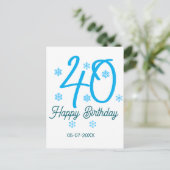 40th birthday add name date year blue template postkarte (Stehend Vorderseite)
