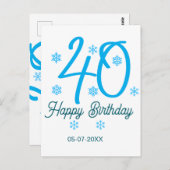 40th birthday add name date year blue template postkarte (Vorne/Hinten)