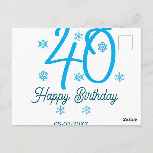 40th birthday add name date year blue template postkarte (Rückseite)