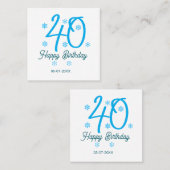 40th birthday add name date year blue template quadratische visitenkarte (Vorne/Hinten)