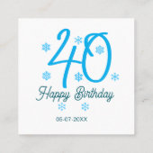 40th birthday add name date year blue template quadratische visitenkarte (Rückseite)