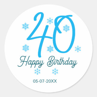 40th birthday add name date year blue template runder aufkleber