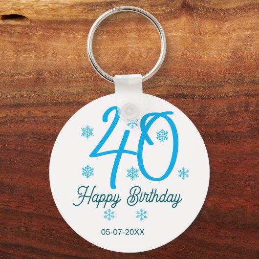 40th birthday add name date year blue template schlüsselanhänger (Vorderseite)