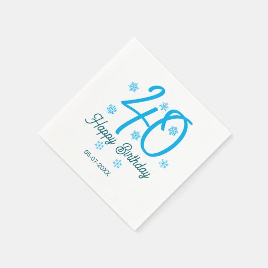 40th birthday add name date year blue template serviette (Ecke)