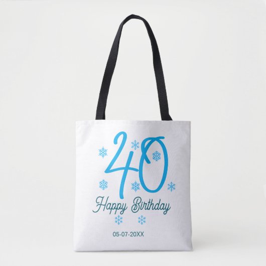 40th birthday add name date year blue template tasche (Vorderseite)