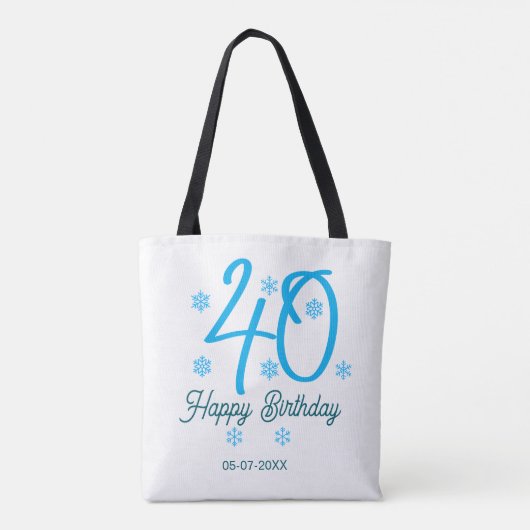 40th birthday add name date year blue template tasche (Rückseite)