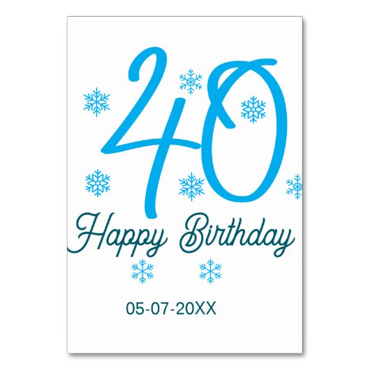 40th birthday add name date year blue template tischnummer (Rückseite)
