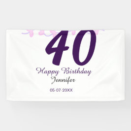 40th birthday add name date year purple floral pin banner